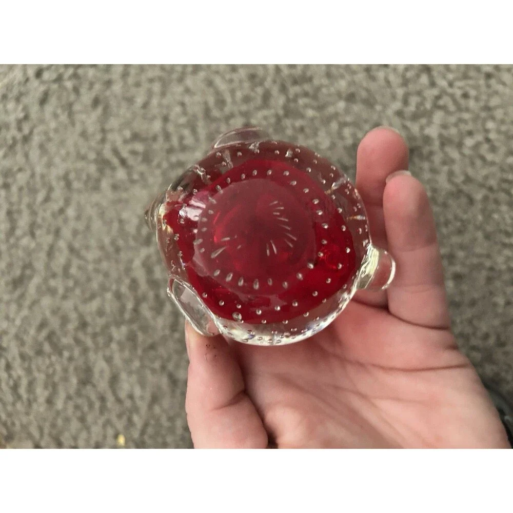 Vtg Art Glass Red Elephant Animal Figurine Paperweight Controlled Bubble